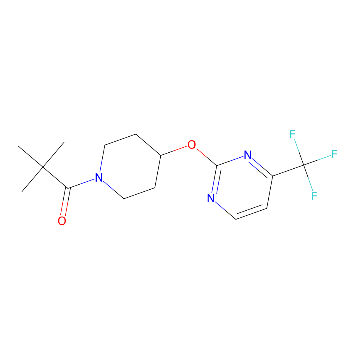 2,2-Dimethyl-1-(4-{[4-(trifluoromethyl)pyrimidin-2-yl]oxy}piperidin-1-yl)propan-1-one molecular structure, CAS 2380145-44-6
