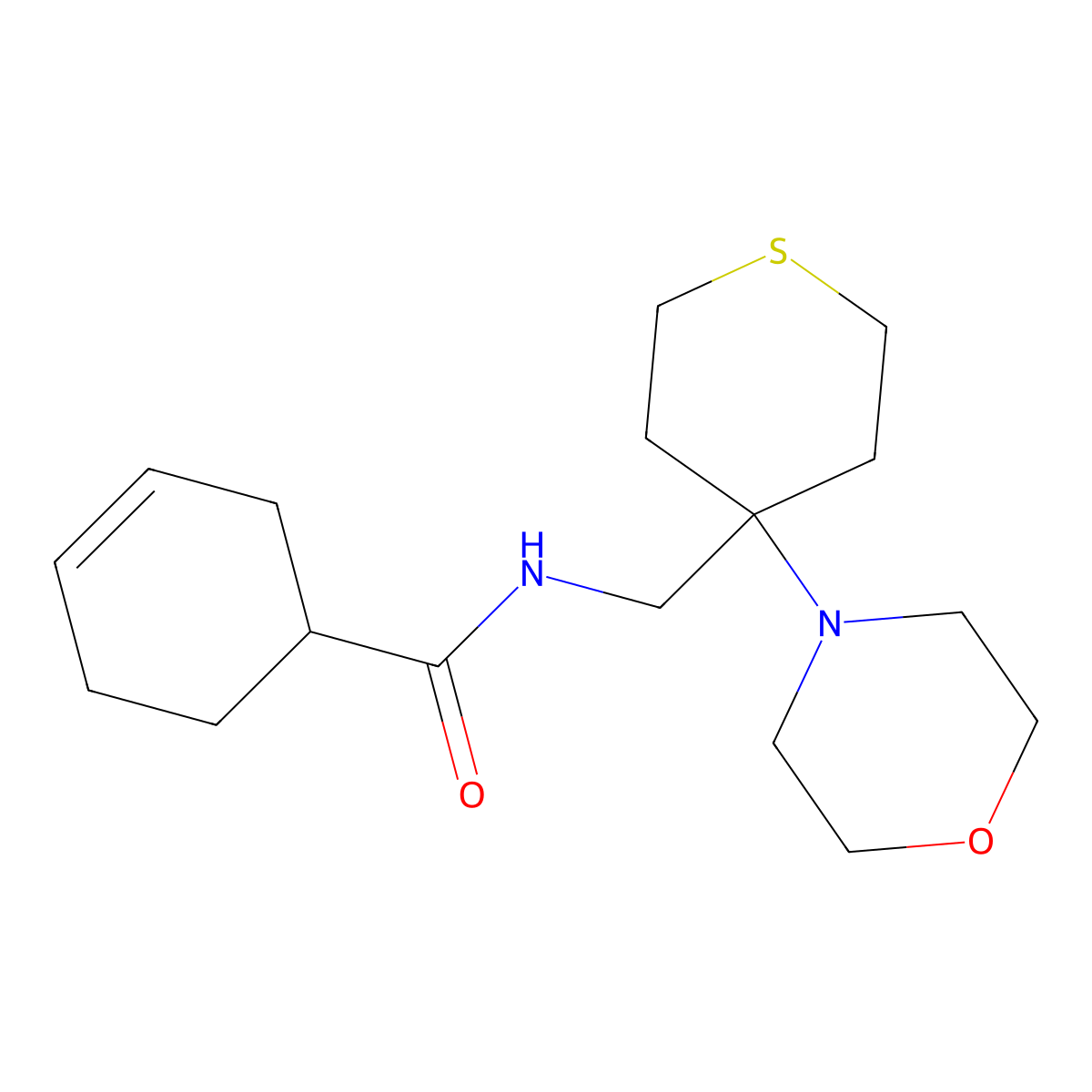 N-{[4-(morpholin-4-yl)thian-4-yl]methyl}cyclohex-3-ene-1-carboxamide molecular structure, CAS 2380145-48-0