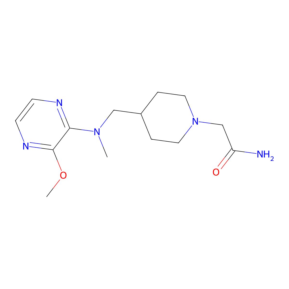 2-(4-{[(3-Methoxypyrazin-2-yl)(methyl)amino]methyl}piperidin-1-yl)acetamide molecular structure, CAS 2380145-49-1