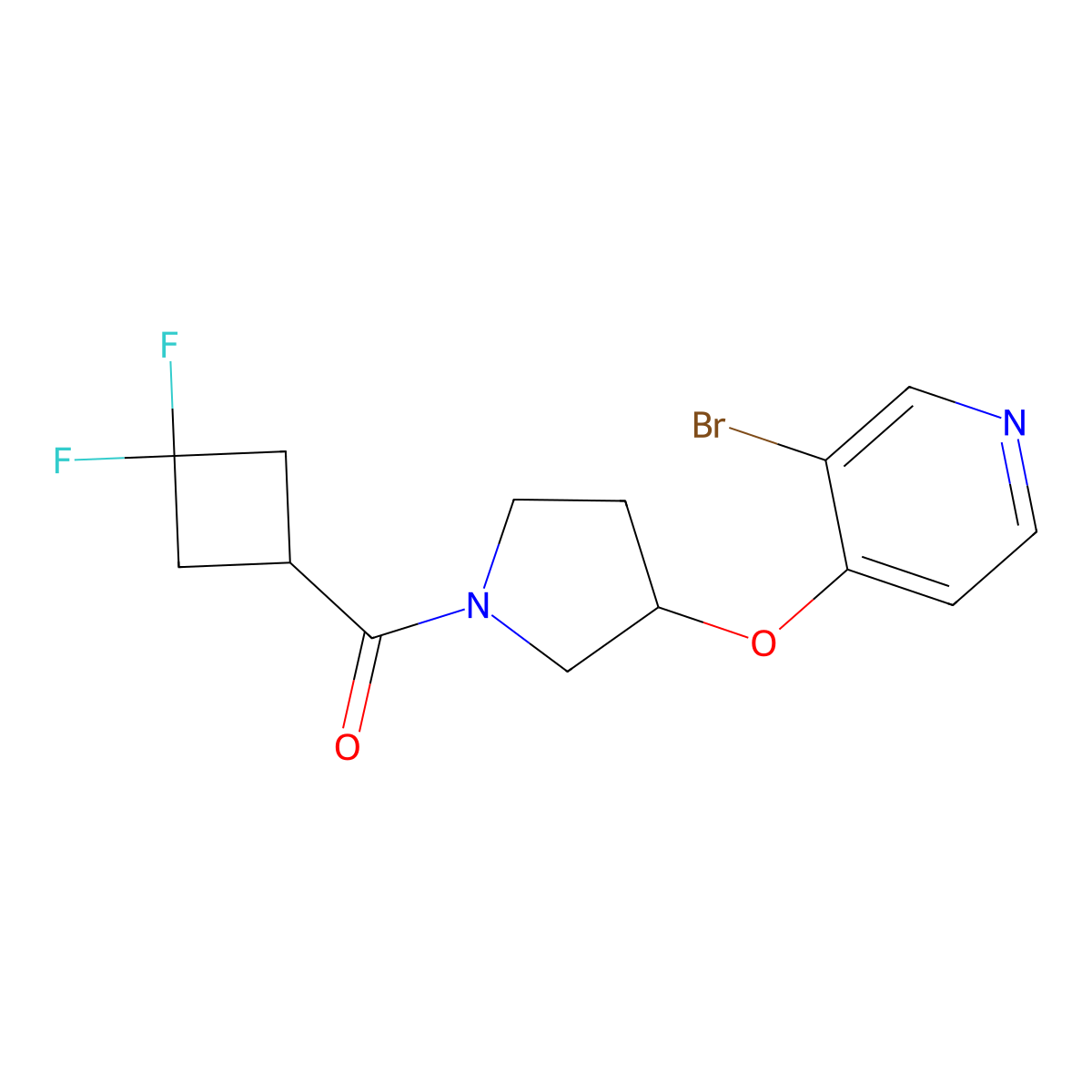 3-Bromo-4-{[1-(3,3-difluorocyclobutanecarbonyl)pyrrolidin-3-yl]oxy}pyridine molecular structure, CAS 2380145-59-3