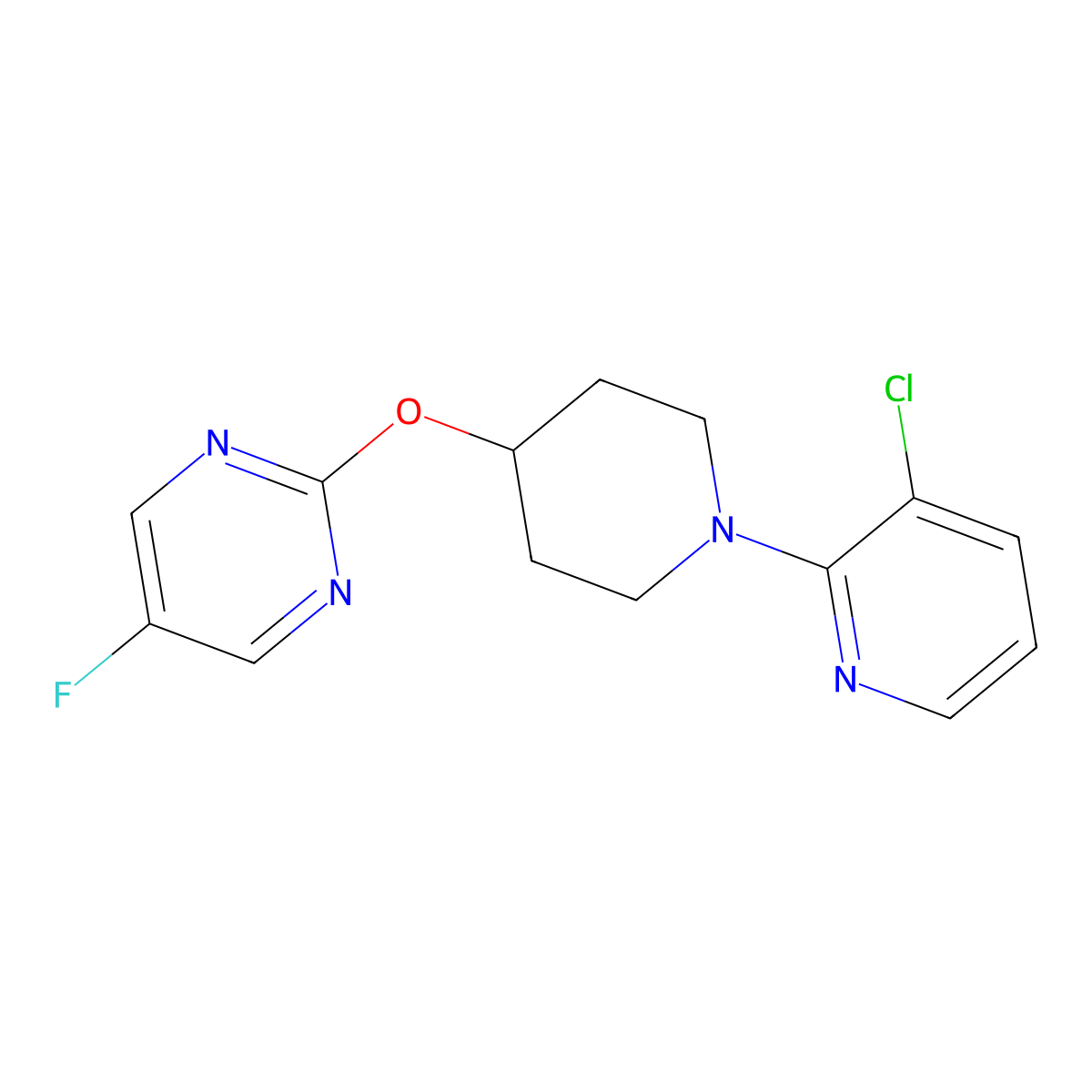 2-{[1-(3-Chloropyridin-2-yl)piperidin-4-yl]oxy}-5-fluoropyrimidine molecular structure, CAS 2380145-70-8