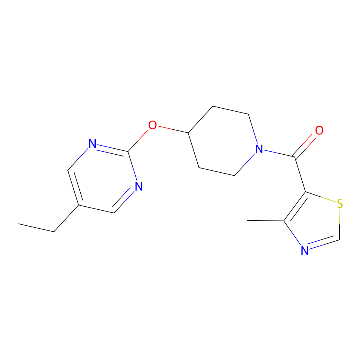 5-Ethyl-2-{[1-(4-methyl-1,3-thiazole-5-carbonyl)piperidin-4-yl]oxy}pyrimidine molecular structure, CAS 2380145-80-0