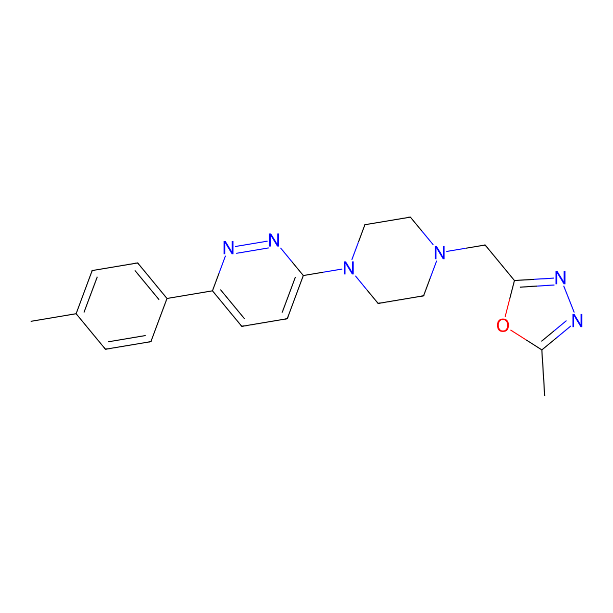 3-{4-[(5-Methyl-1,3,4-oxadiazol-2-yl)methyl]piperazin-1-yl}-6-(4-methylphenyl)pyridazine molecular structure, CAS 2380145-85-5
