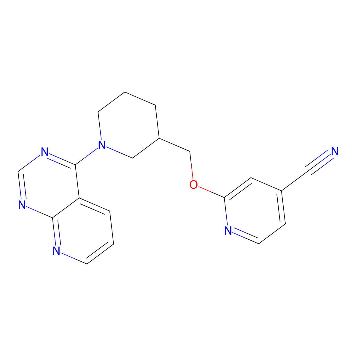 2-[(1-{Pyrido[2,3-d]pyrimidin-4-yl}piperidin-3-yl)methoxy]pyridine-4-carbonitrile molecular structure, CAS 2380145-97-9