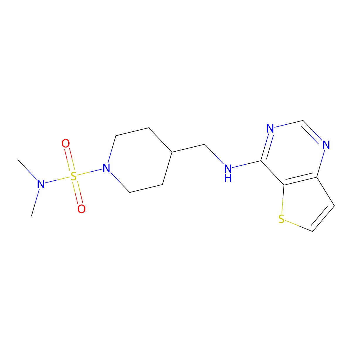 N,N-dimethyl-4-[({thieno[3,2-d]pyrimidin-4-yl}amino)methyl]piperidine-1-sulfonamide molecular structure, CAS 2380146-07-4