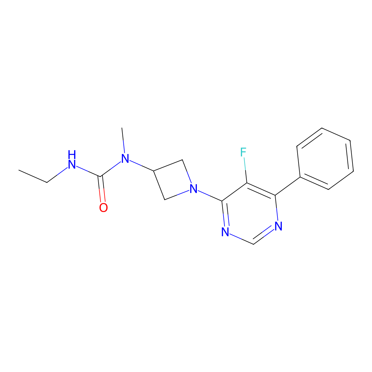 3-Ethyl-1-[1-(5-fluoro-6-phenylpyrimidin-4-yl)azetidin-3-yl]-1-methylurea molecular structure, CAS 2380146-09-6