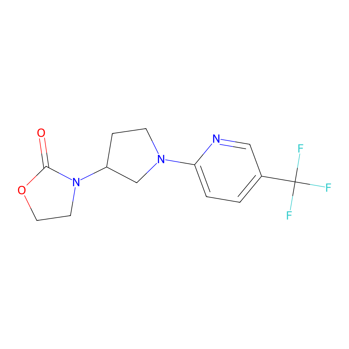 3-{1-[5-(Trifluoromethyl)pyridin-2-yl]pyrrolidin-3-yl}-1,3-oxazolidin-2-one molecular structure, CAS 2380166-39-0