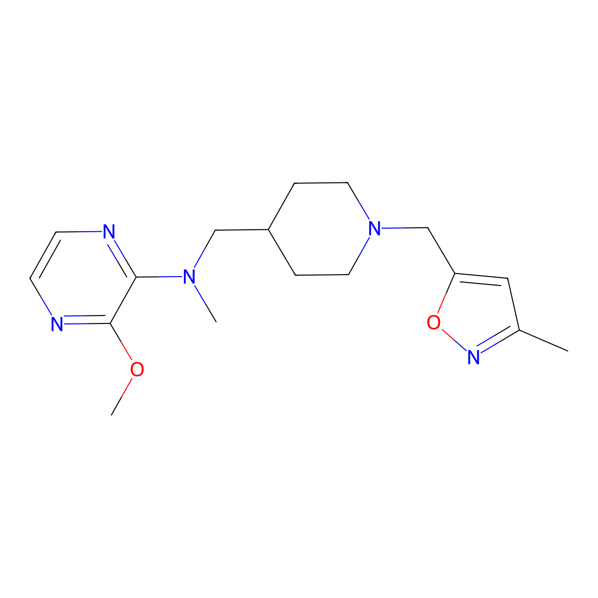 3-methoxy-N-methyl-N-({1-[(3-methyl-1,2-oxazol-5-yl)methyl]piperidin-4-yl}methyl)pyrazin-2-amine molecular structure, CAS 2380166-41-4