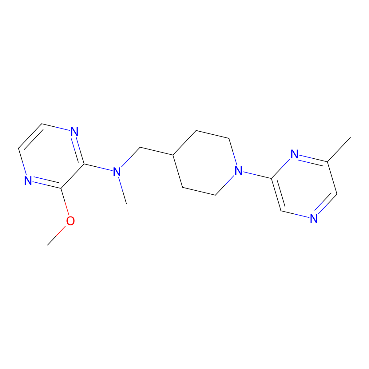 3-methoxy-N-methyl-N-{[1-(6-methylpyrazin-2-yl)piperidin-4-yl]methyl}pyrazin-2-amine molecular structure, CAS 2380166-46-9