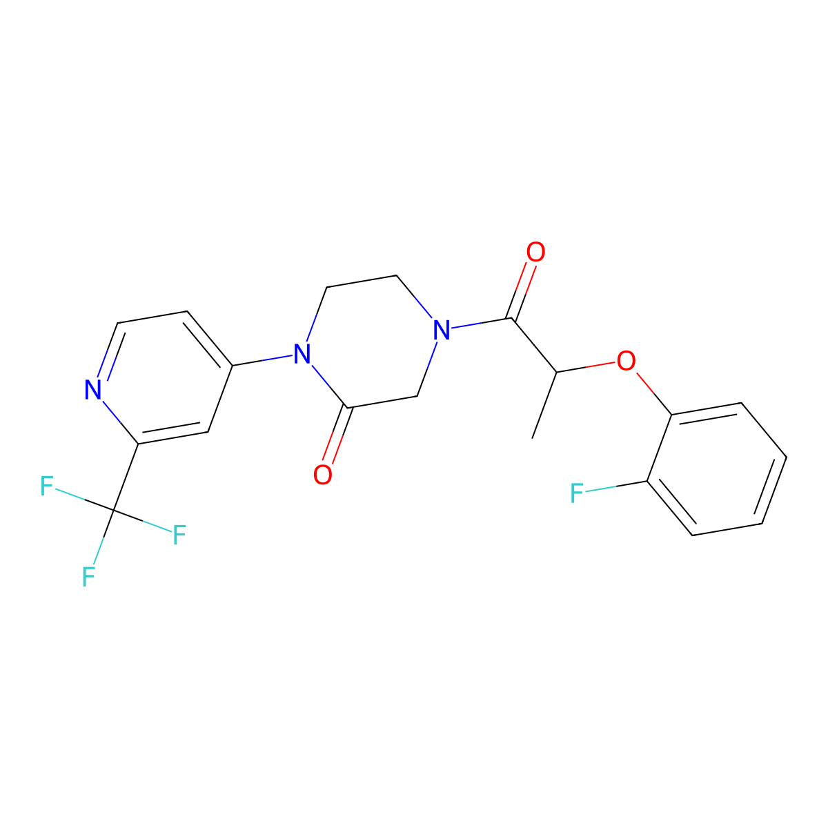 4-[2-(2-Fluorophenoxy)propanoyl]-1-[2-(trifluoromethyl)pyridin-4-yl]piperazin-2-one molecular structure, CAS 2380166-49-2