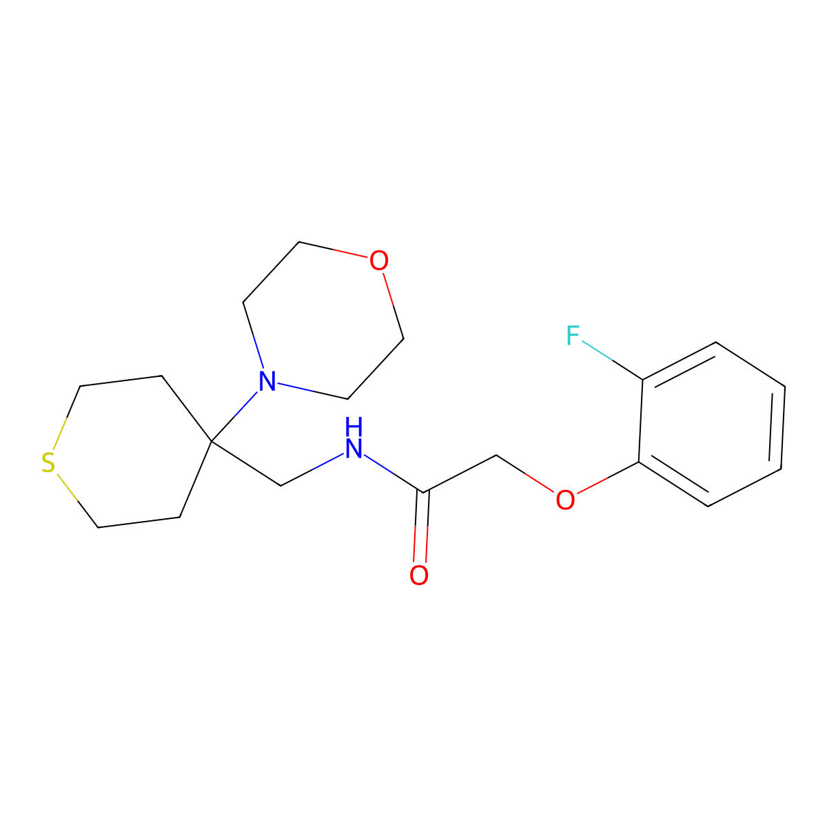 2-(2-fluorophenoxy)-N-{[4-(morpholin-4-yl)thian-4-yl]methyl}acetamide molecular structure, CAS 2380166-54-9