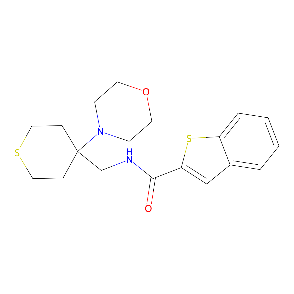 N-{[4-(morpholin-4-yl)thian-4-yl]methyl}-1-benzothiophene-2-carboxamide molecular structure, CAS 2380166-58-3