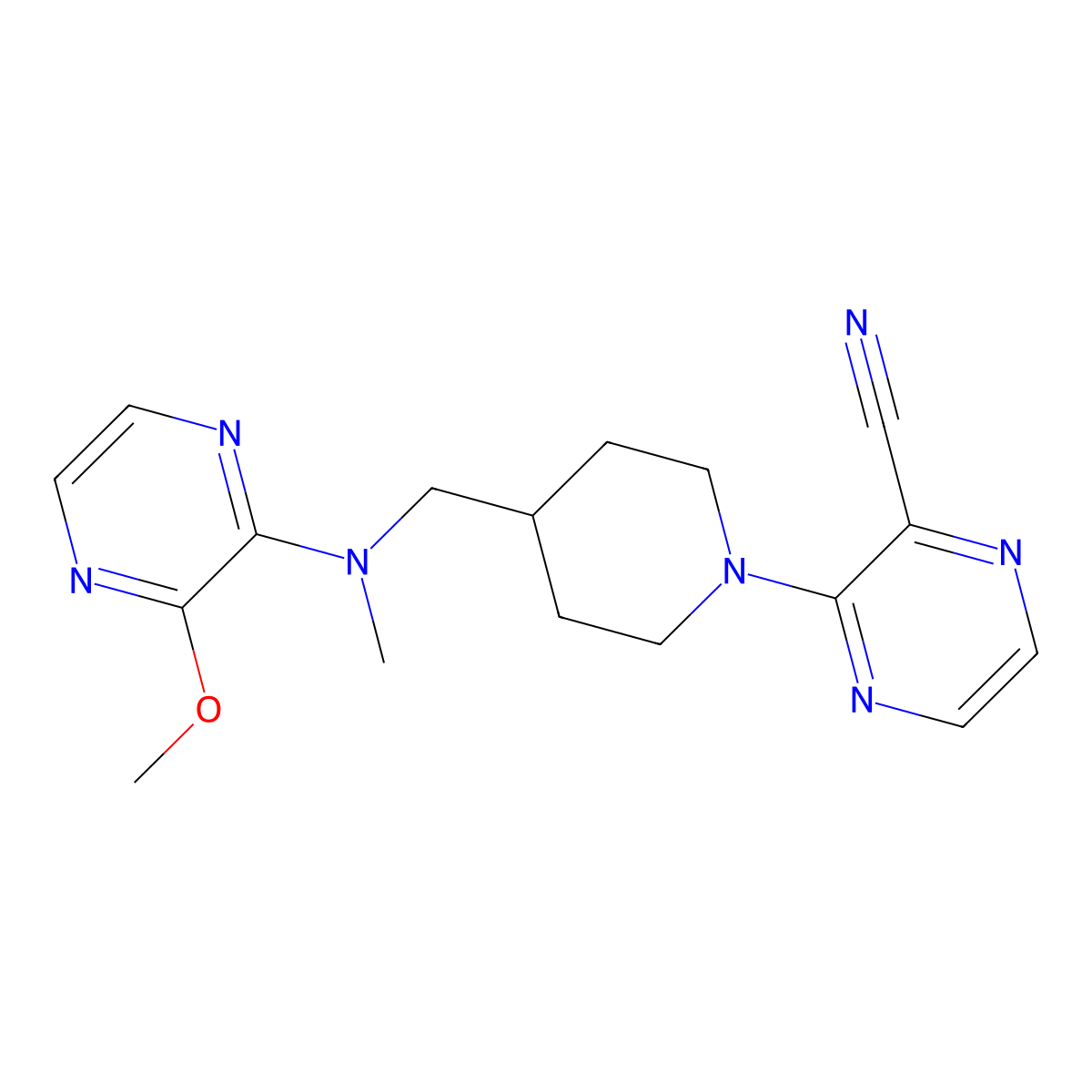 3-(4-{[(3-Methoxypyrazin-2-yl)(methyl)amino]methyl}piperidin-1-yl)pyrazine-2-carbonitrile molecular structure, CAS 2380166-59-4