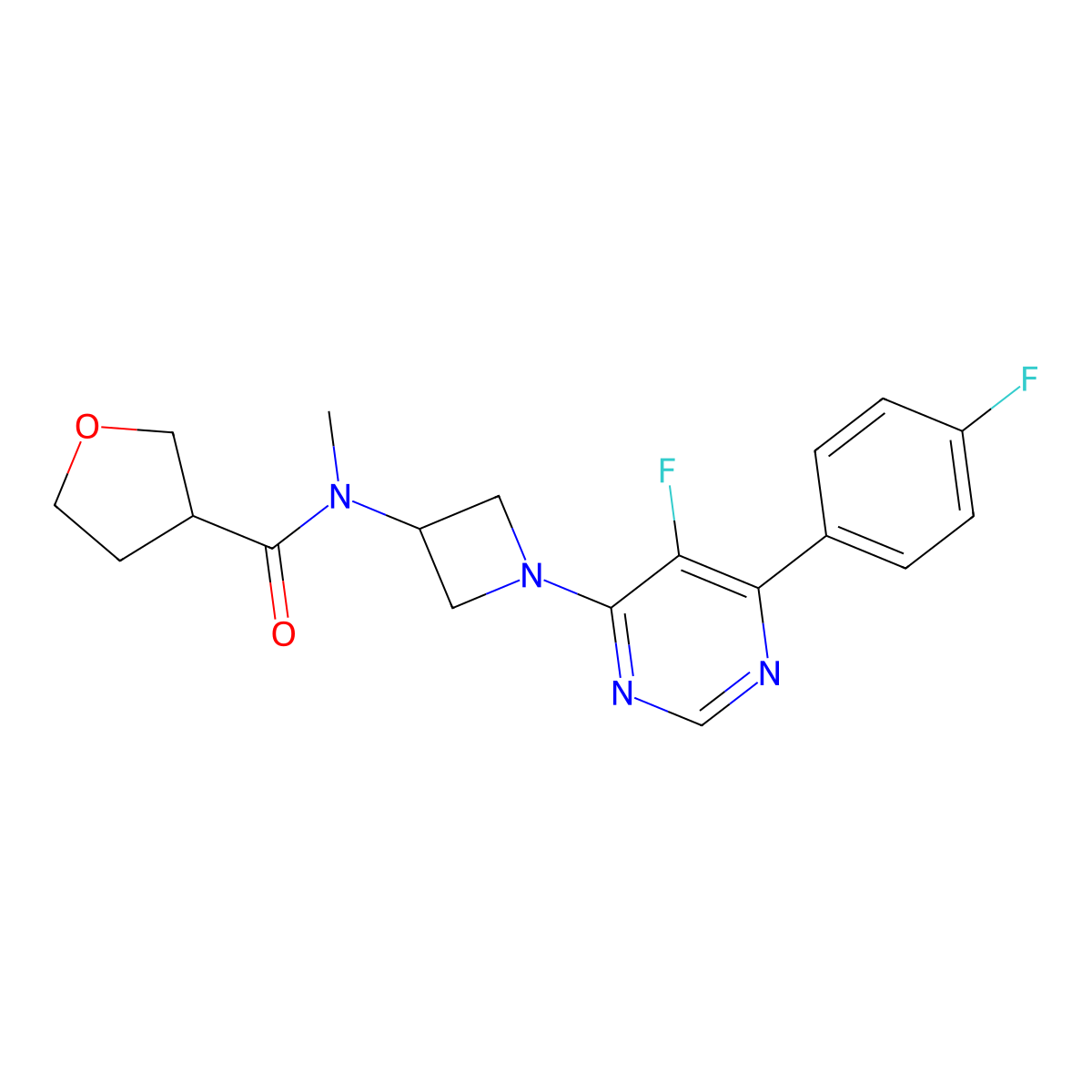 N-{1-[5-fluoro-6-(4-fluorophenyl)pyrimidin-4-yl]azetidin-3-yl}-N-methyloxolane-3-carboxamide molecular structure, CAS 2380166-60-7