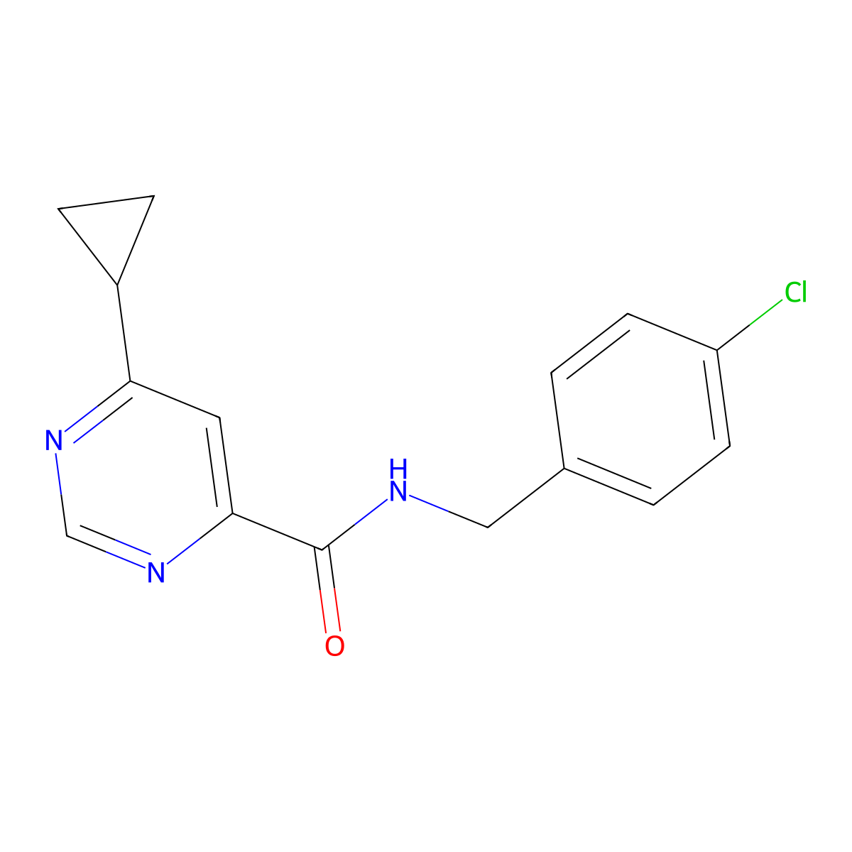 N-[(4-Chlorophenyl)methyl]-6-cyclopropylpyrimidine-4-carboxamide molecular structure, CAS 2380166-68-5