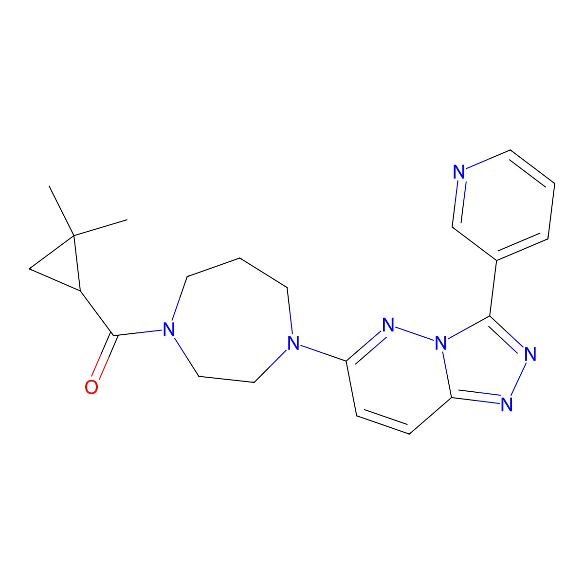 1-(2,2-Dimethylcyclopropanecarbonyl)-4-[3-(pyridin-3-yl)-[1,2,4]triazolo[4,3-b]pyridazin-6-yl]-1,4-diazepane molecular structure, CAS 2380166-72-1
