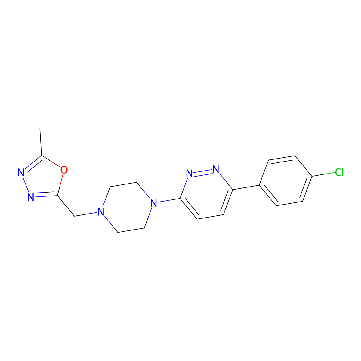 3-(4-Chlorophenyl)-6-{4-[(5-methyl-1,3,4-oxadiazol-2-yl)methyl]piperazin-1-yl}pyridazine molecular structure, CAS 2380166-89-0