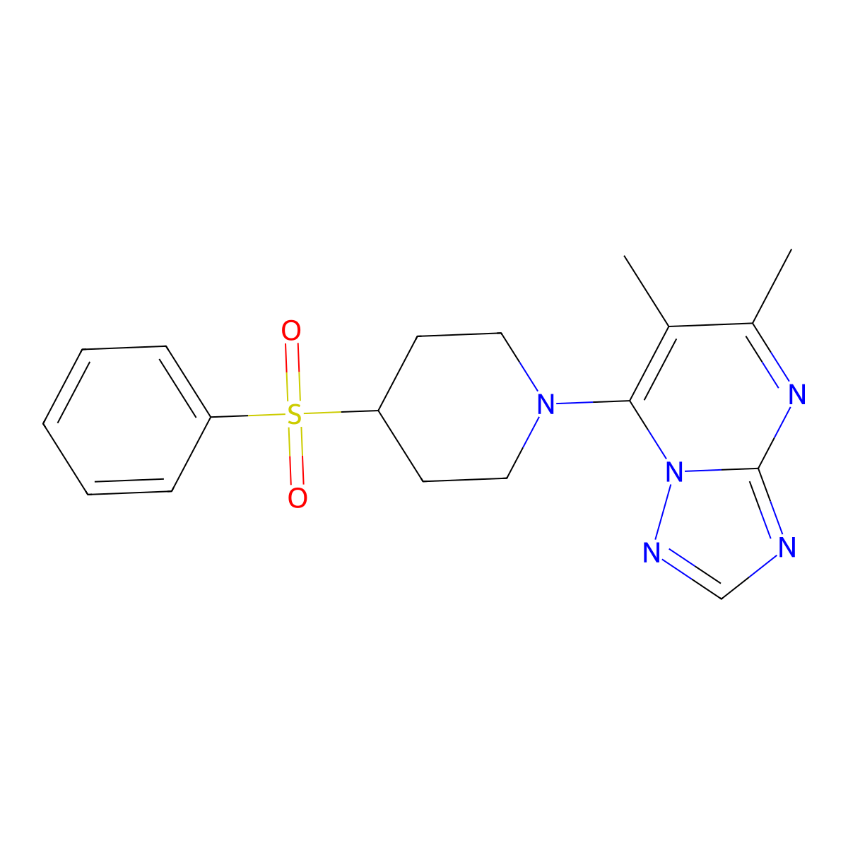 4-(Benzenesulfonyl)-1-{5,6-dimethyl-[1,2,4]triazolo[1,5-a]pyrimidin-7-yl}piperidine molecular structure, CAS 2380166-91-4