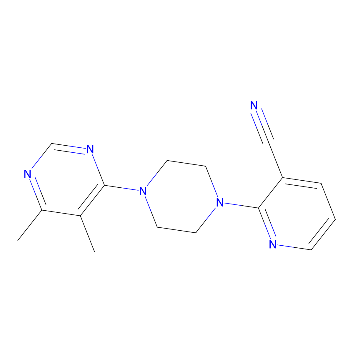 2-[4-(5,6-Dimethylpyrimidin-4-yl)piperazin-1-yl]pyridine-3-carbonitrile molecular structure, CAS 2380166-95-8