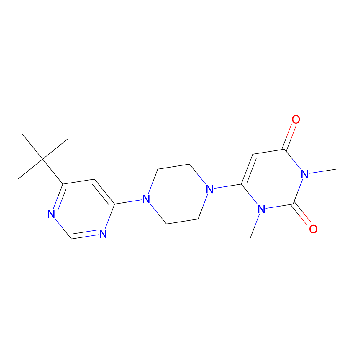 6-[4-(6-Tert-butylpyrimidin-4-yl)piperazin-1-yl]-1,3-dimethyl-1,2,3,4-tetrahydropyrimidine-2,4-dione molecular structure, CAS 2380167-02-0