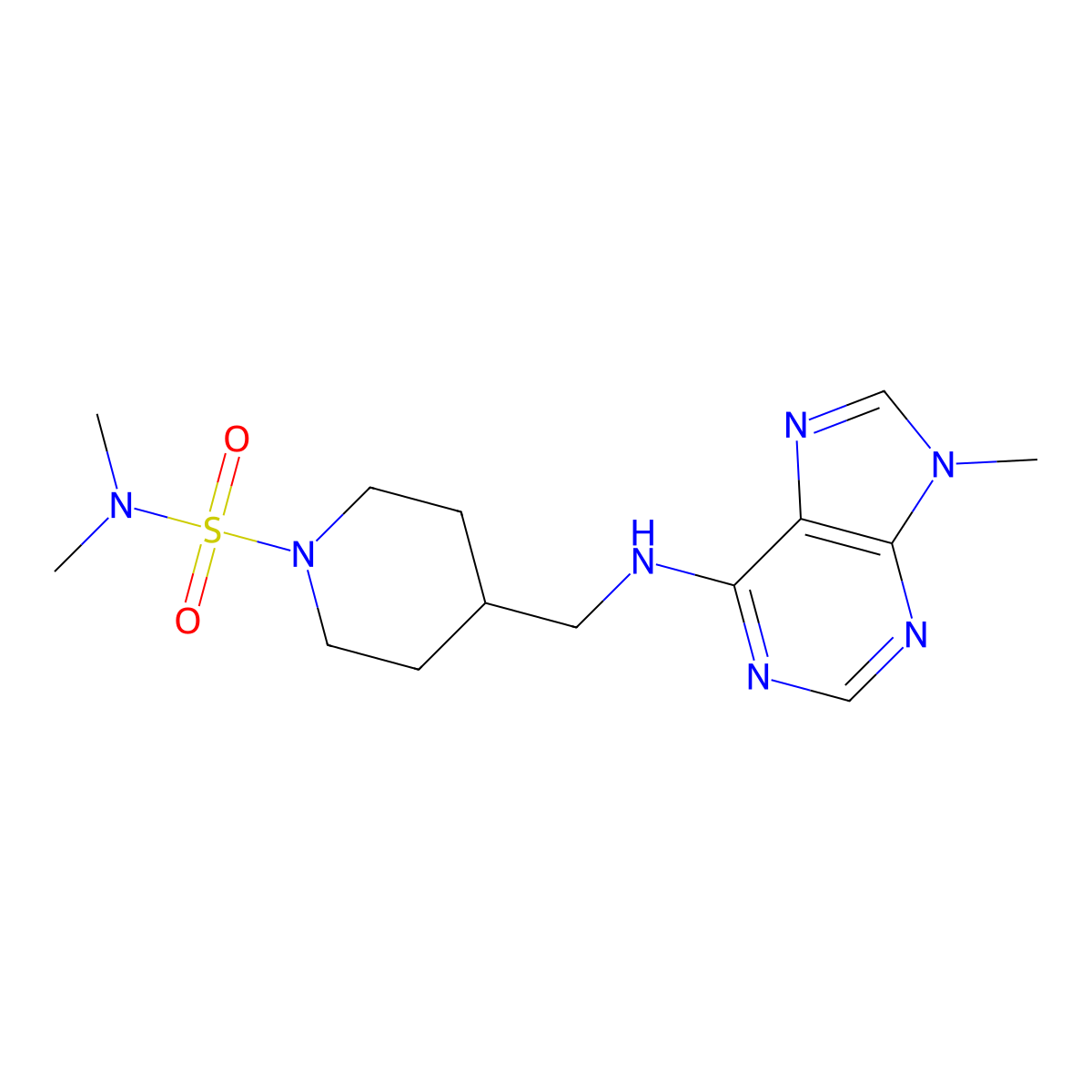 N,N-dimethyl-4-{[(9-methyl-9H-purin-6-yl)amino]methyl}piperidine-1-sulfonamide molecular structure, CAS 2380167-08-6