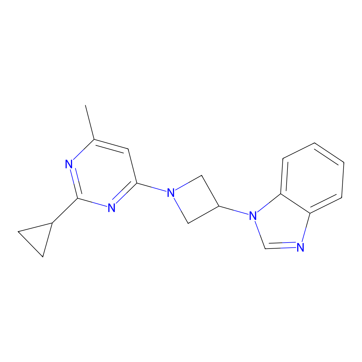 1-[1-(2-cyclopropyl-6-methylpyrimidin-4-yl)azetidin-3-yl]-1H-1,3-benzodiazole molecular structure, CAS 2380167-12-2