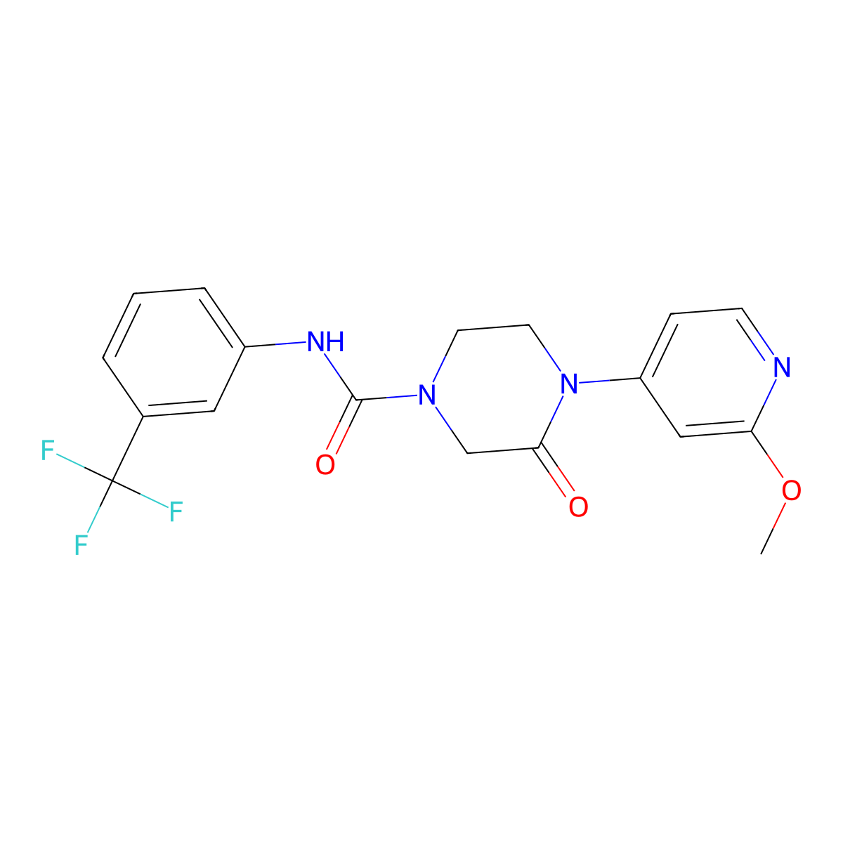 4-(2-Methoxypyridin-4-yl)-3-oxo-N-[3-(trifluoromethyl)phenyl]piperazine-1-carboxamide molecular structure, CAS 2380167-16-6