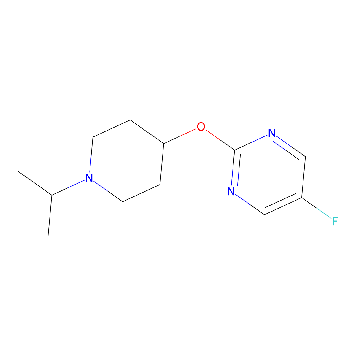 5-Fluoro-2-{[1-(propan-2-yl)piperidin-4-yl]oxy}pyrimidine molecular structure, CAS 2380167-24-6