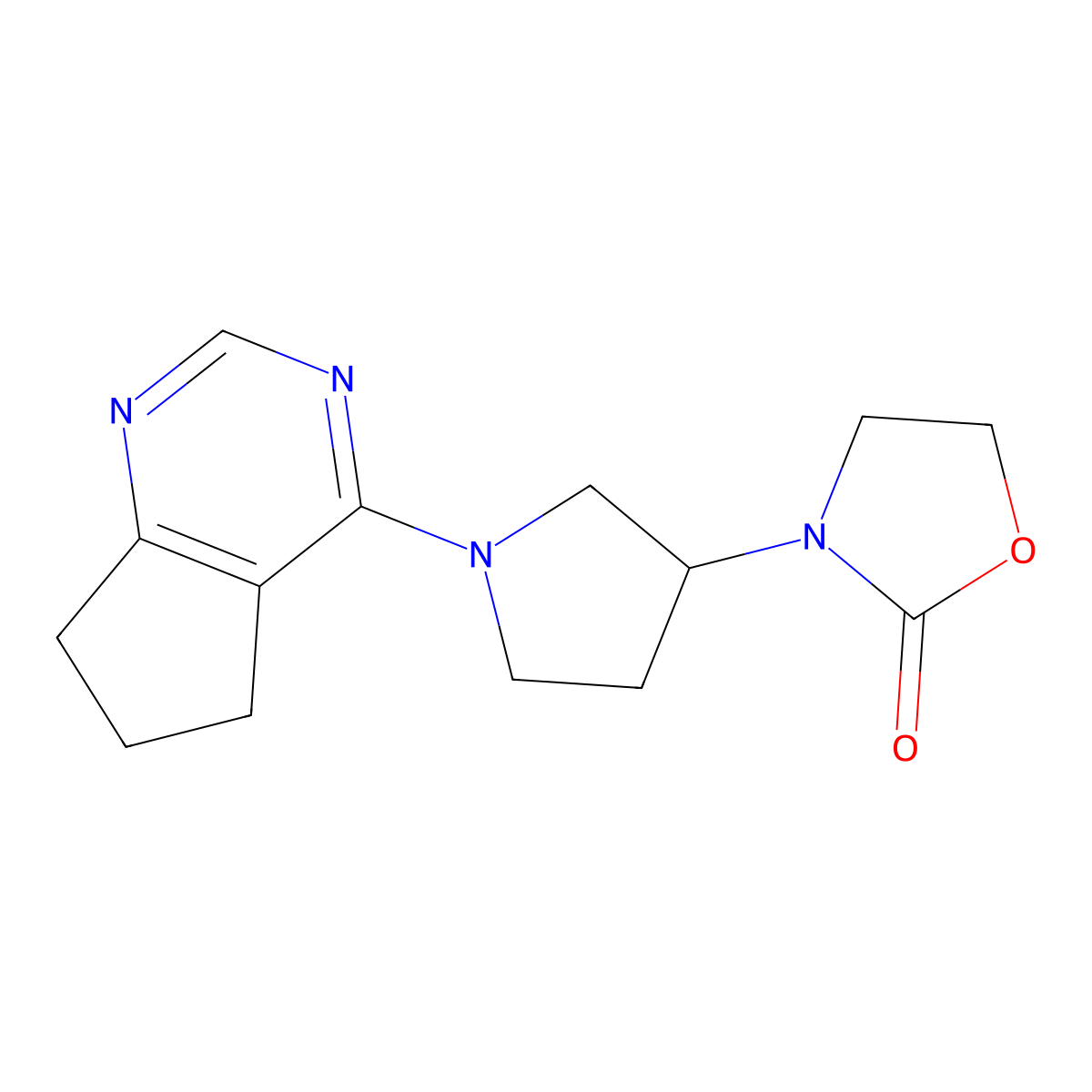 3-(1-{5H,6H,7H-cyclopenta[d]pyrimidin-4-yl}pyrrolidin-3-yl)-1,3-oxazolidin-2-one molecular structure, CAS 2380167-30-4