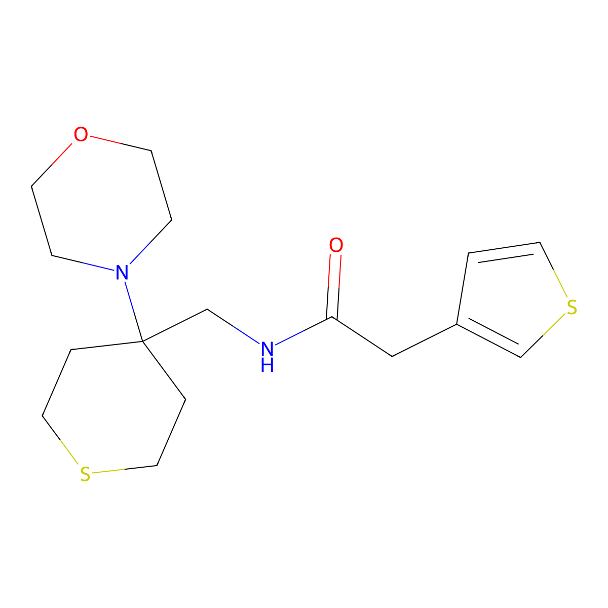 N-{[4-(morpholin-4-yl)thian-4-yl]methyl}-2-(thiophen-3-yl)acetamide molecular structure, CAS 2380167-37-1