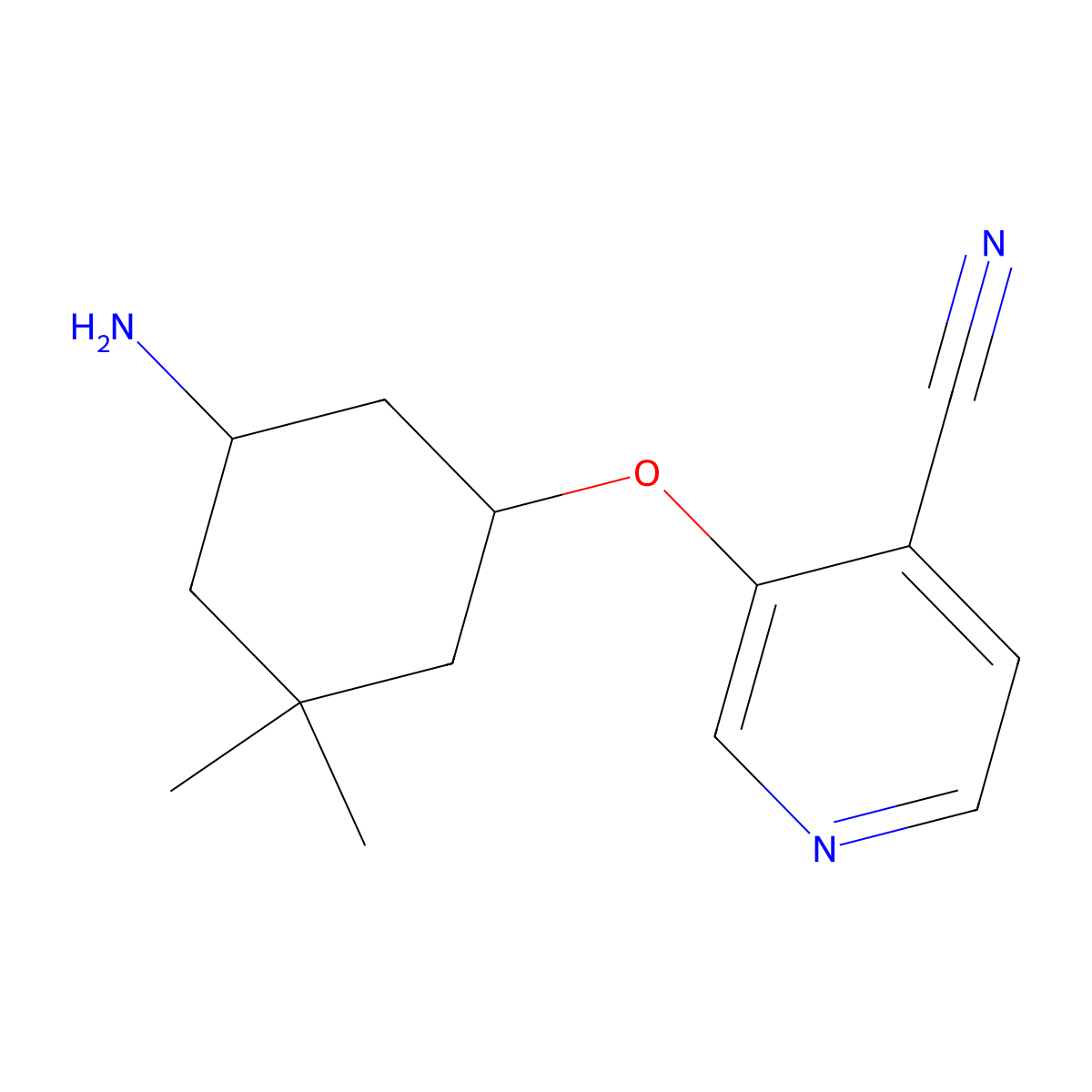 3-[(5-Amino-3,3-dimethylcyclohexyl)oxy]pyridine-4-carbonitrile molecular structure, CAS 2380167-38-2