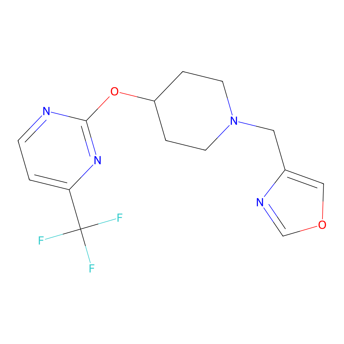 2-({1-[(1,3-Oxazol-4-yl)methyl]piperidin-4-yl}oxy)-4-(trifluoromethyl)pyrimidine molecular structure, CAS 2380167-40-6