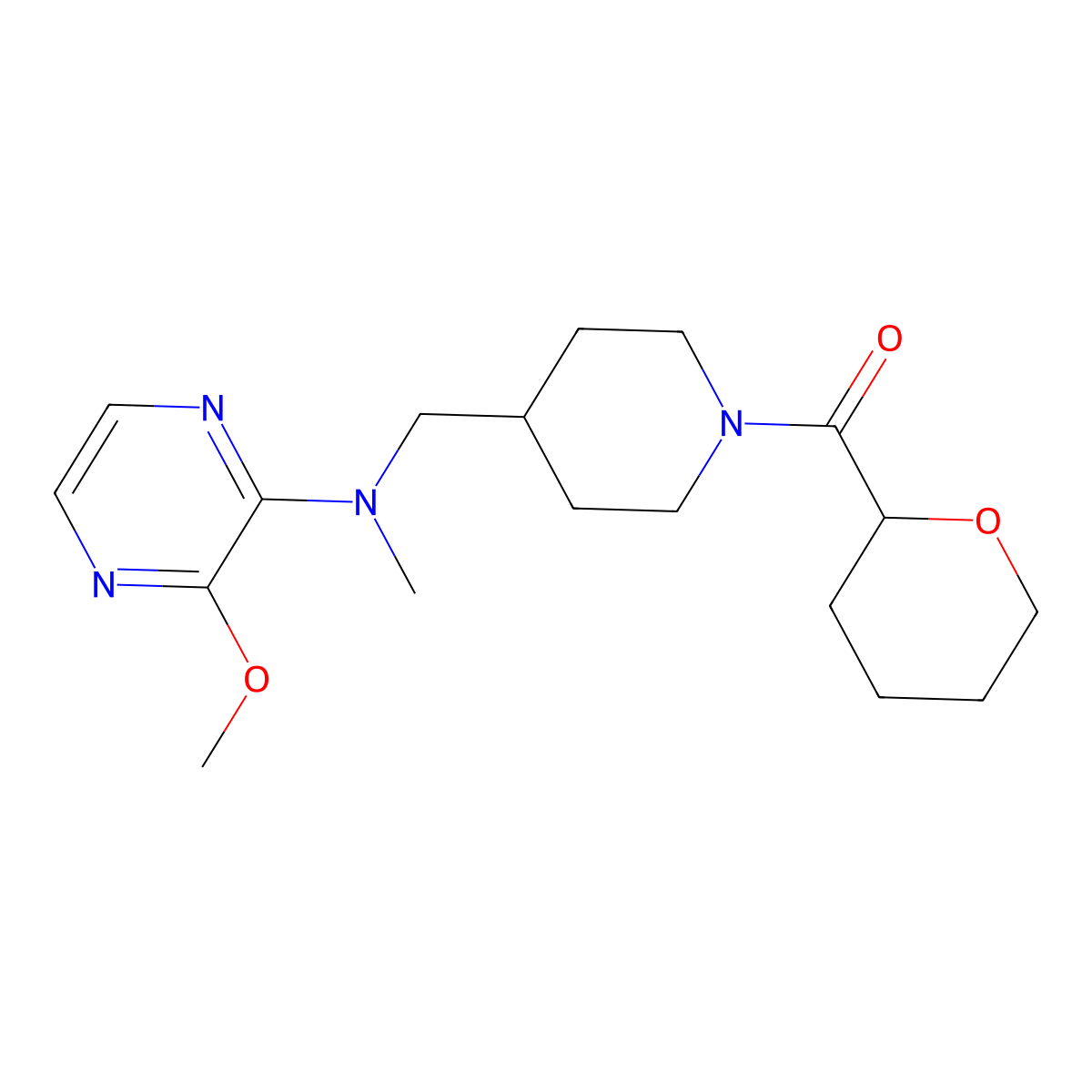 3-methoxy-N-methyl-N-{[1-(oxane-2-carbonyl)piperidin-4-yl]methyl}pyrazin-2-amine molecular structure, CAS 2380167-43-9