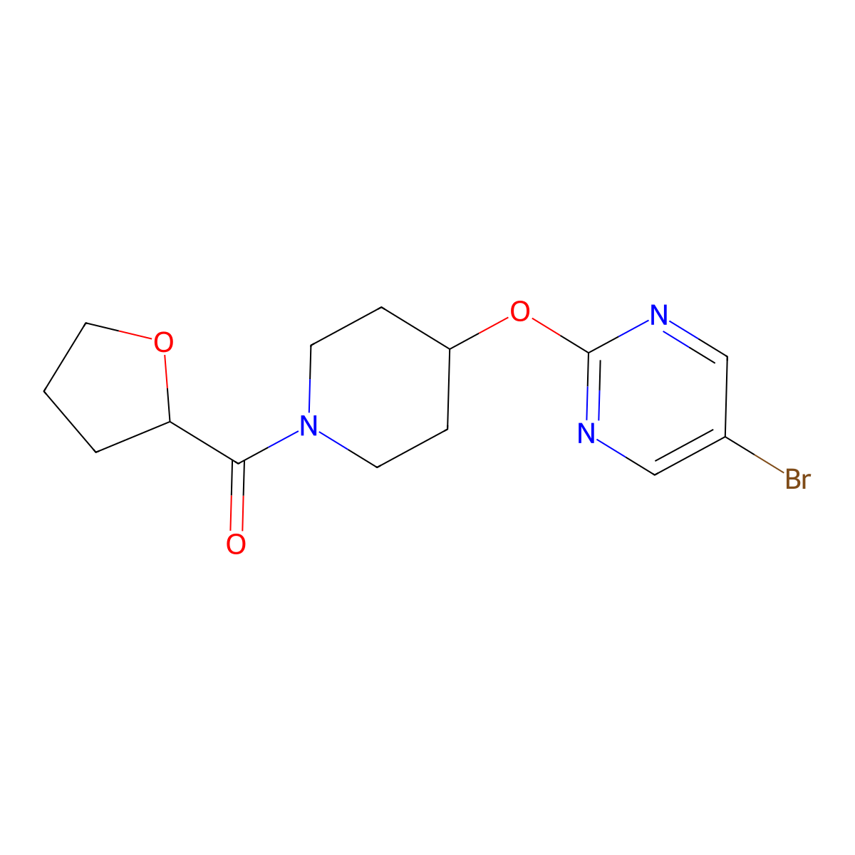 5-Bromo-2-{[1-(oxolane-2-carbonyl)piperidin-4-yl]oxy}pyrimidine molecular structure, CAS 2380167-45-1