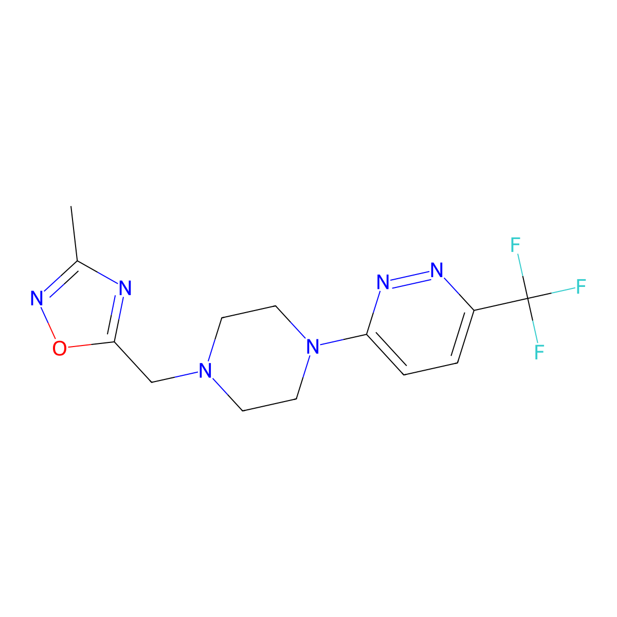 3-{4-[(3-Methyl-1,2,4-oxadiazol-5-yl)methyl]piperazin-1-yl}-6-(trifluoromethyl)pyridazine molecular structure, CAS 2380167-47-3
