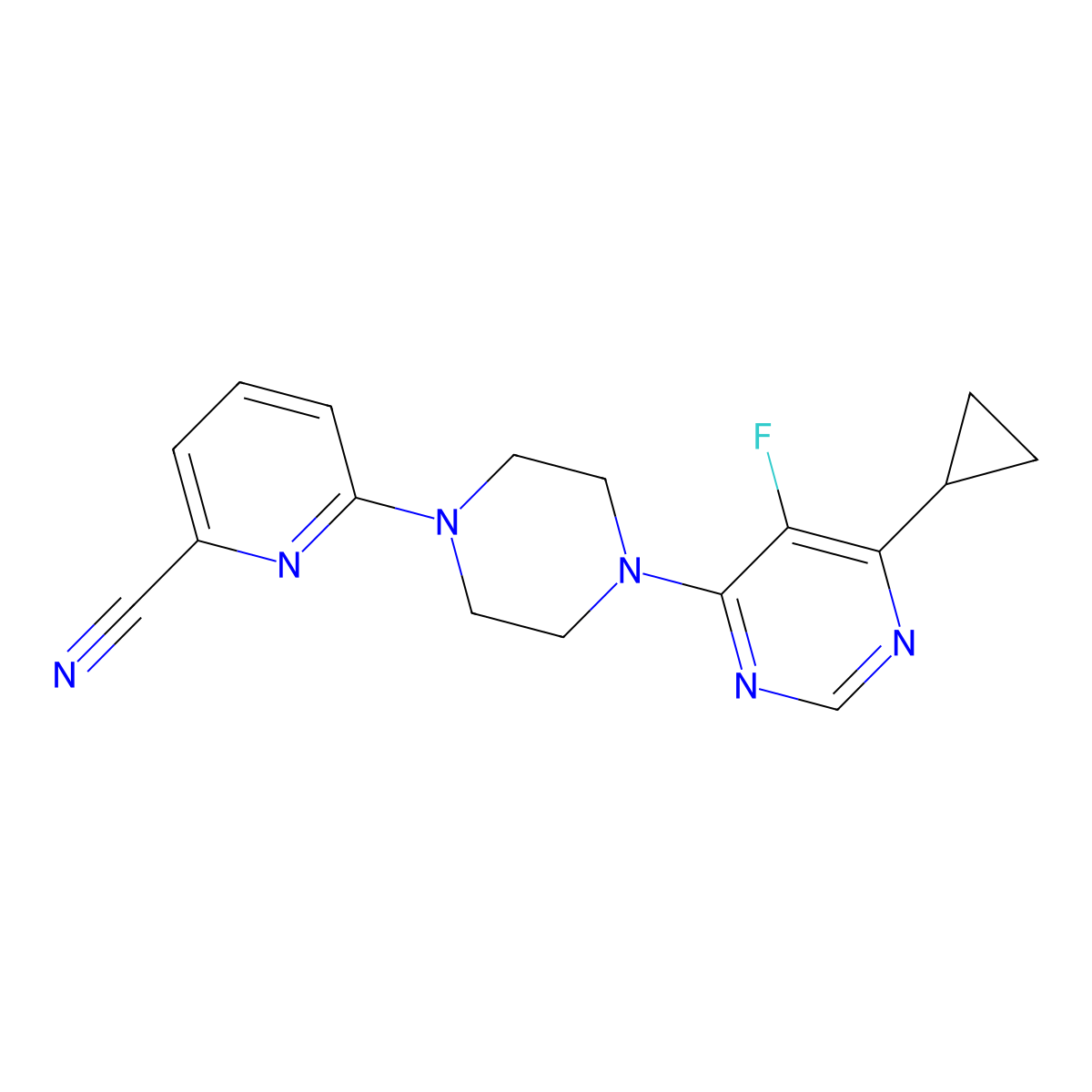 6-[4-(6-Cyclopropyl-5-fluoropyrimidin-4-yl)piperazin-1-yl]pyridine-2-carbonitrile molecular structure, CAS 2380167-48-4