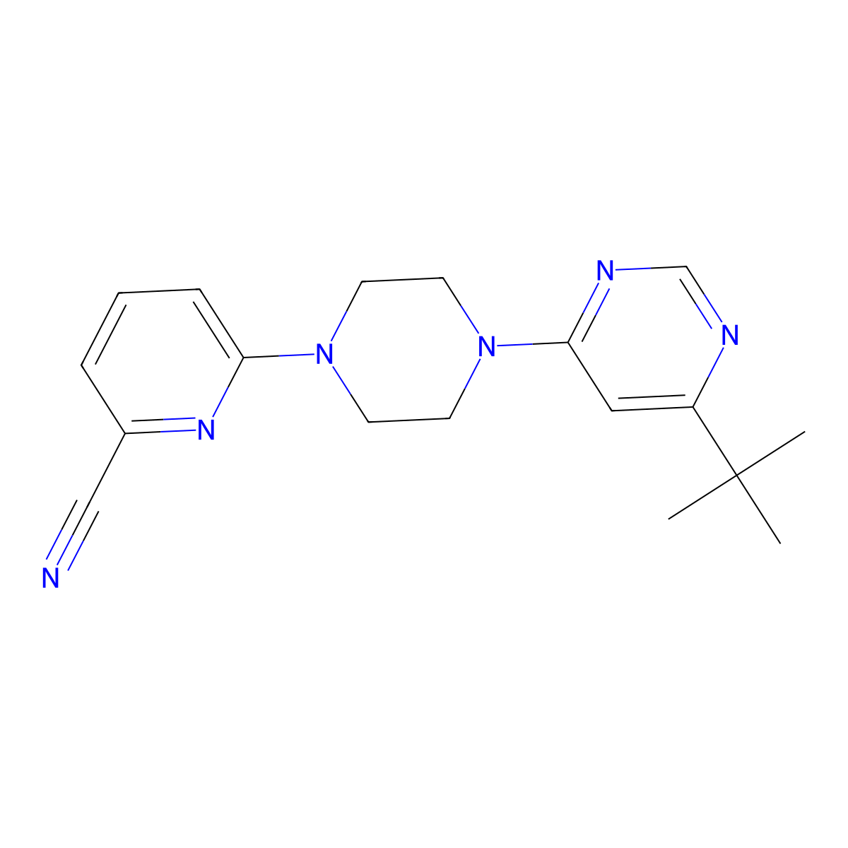 6-[4-(6-Tert-butylpyrimidin-4-yl)piperazin-1-yl]pyridine-2-carbonitrile molecular structure, CAS 2380167-50-8
