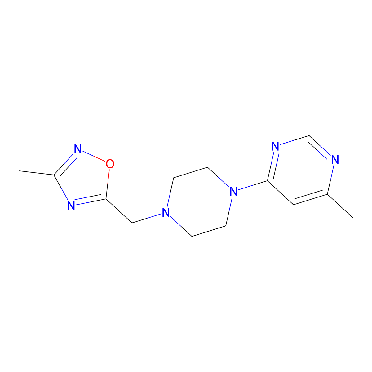 4-Methyl-6-{4-[(3-methyl-1,2,4-oxadiazol-5-yl)methyl]piperazin-1-yl}pyrimidine molecular structure, CAS 2380167-51-9