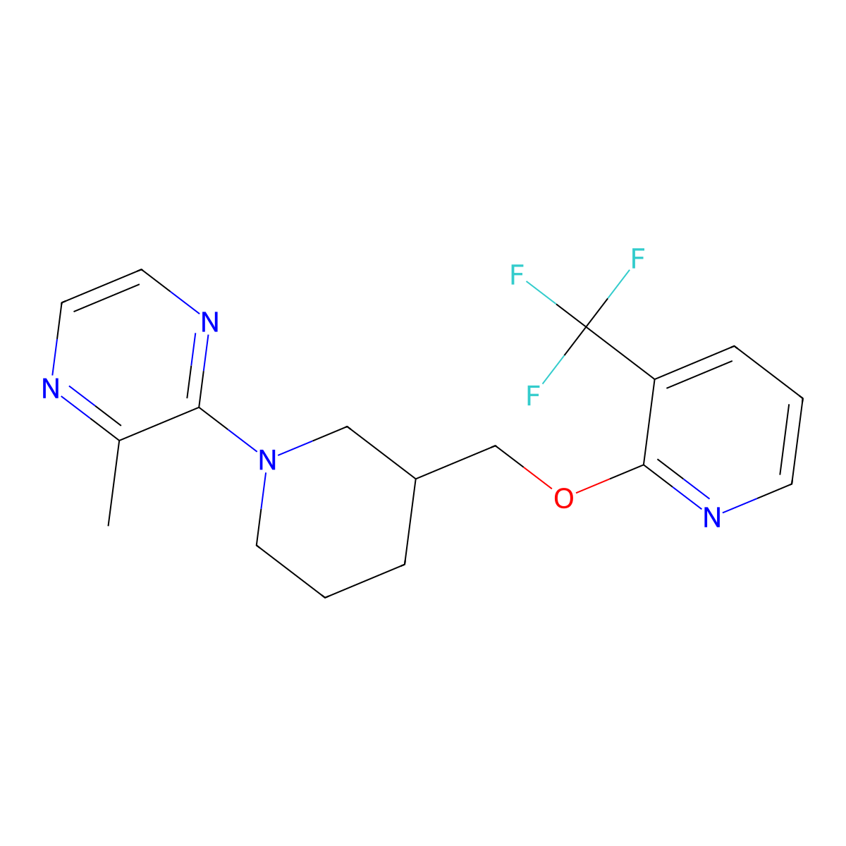 2-Methyl-3-[3-({[3-(trifluoromethyl)pyridin-2-yl]oxy}methyl)piperidin-1-yl]pyrazine molecular structure, CAS 2380167-53-1