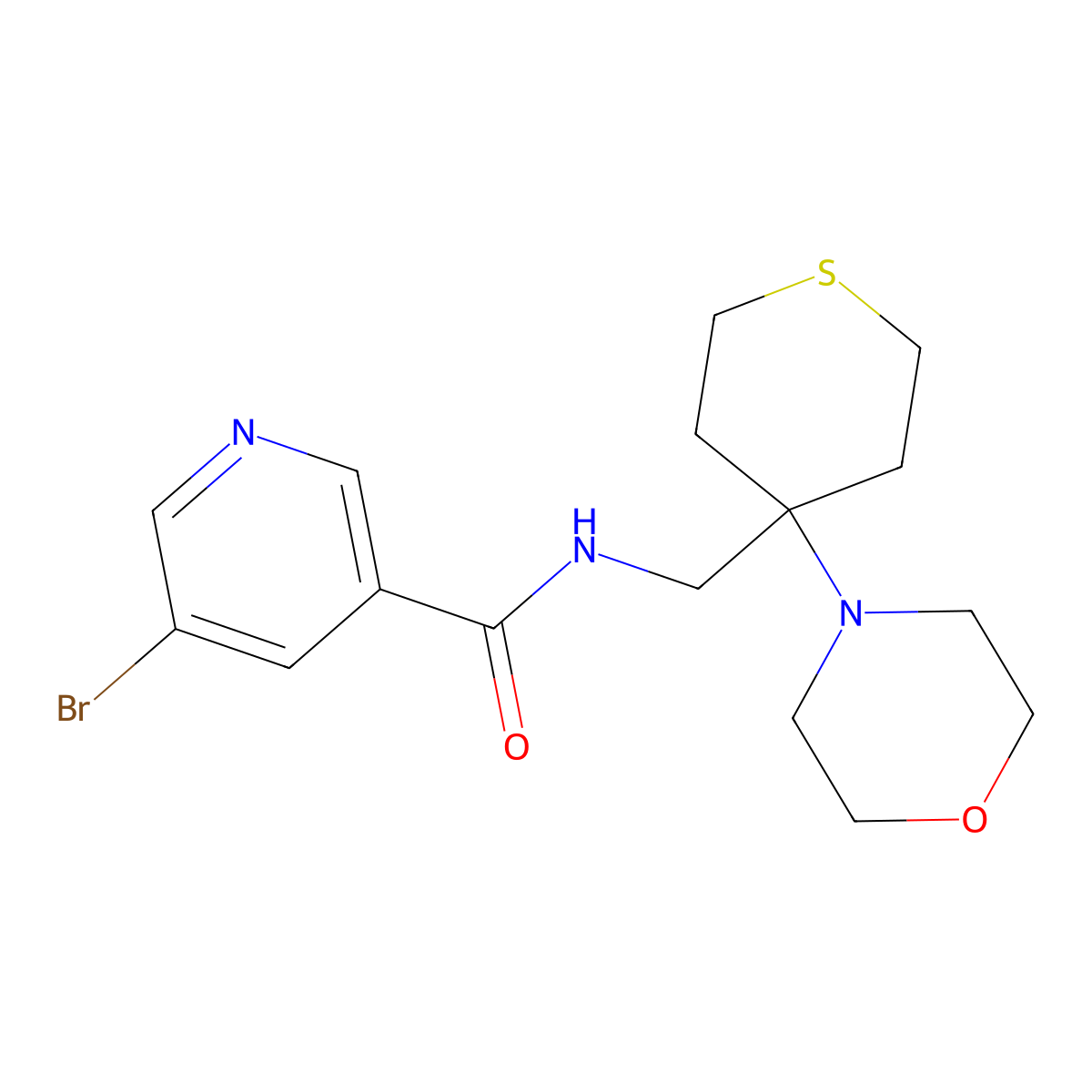 5-bromo-N-{[4-(morpholin-4-yl)thian-4-yl]methyl}pyridine-3-carboxamide molecular structure, CAS 2380167-54-2