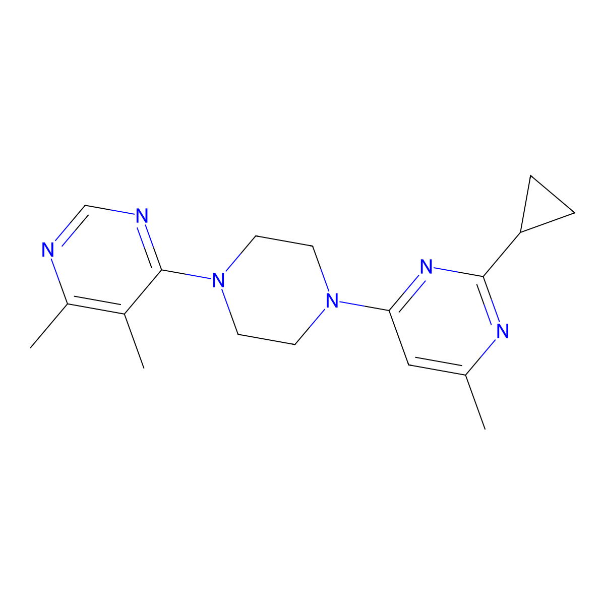 2-Cyclopropyl-4-[4-(5,6-dimethylpyrimidin-4-yl)piperazin-1-yl]-6-methylpyrimidine molecular structure, CAS 2380167-62-2