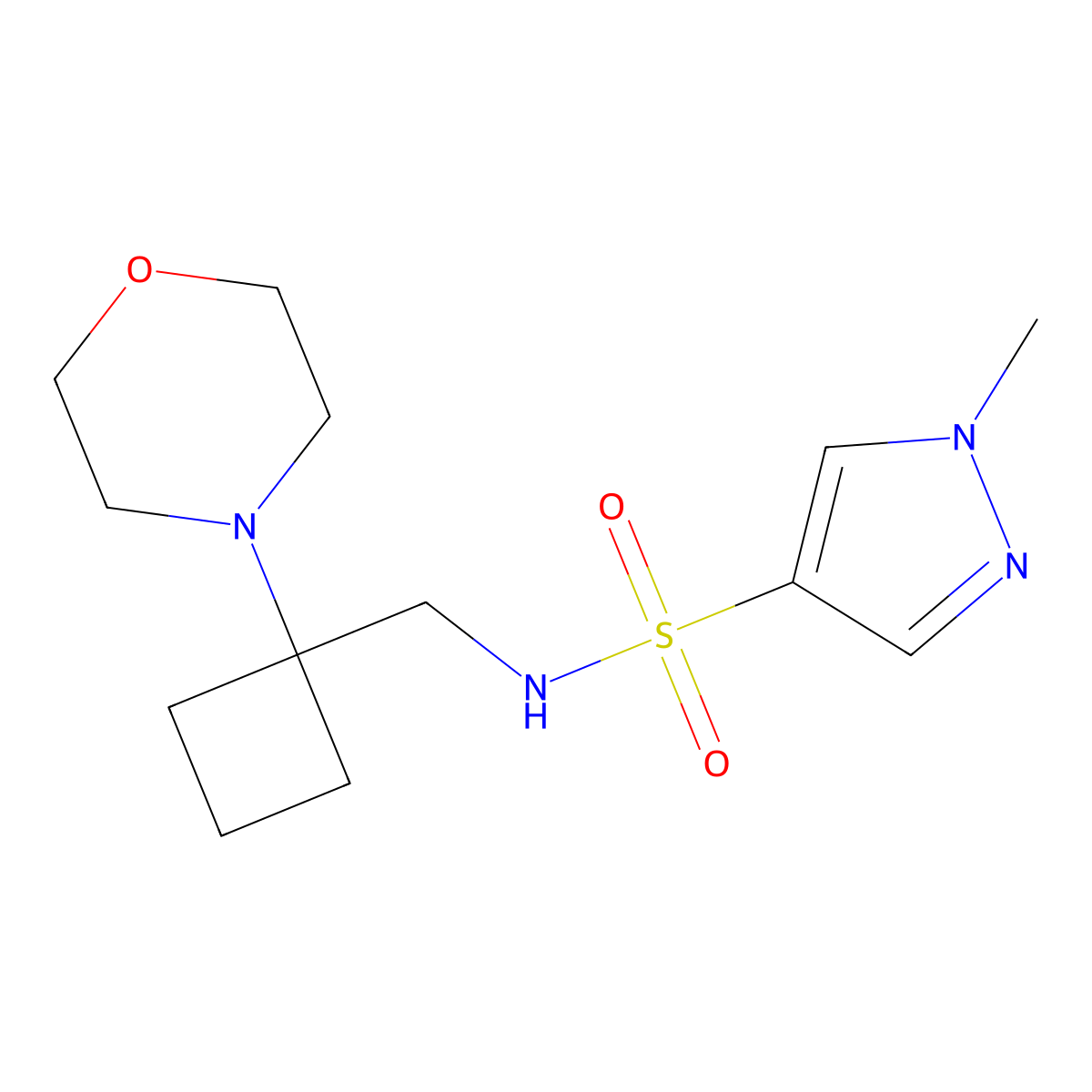 1-methyl-N-{[1-(morpholin-4-yl)cyclobutyl]methyl}-1H-pyrazole-4-sulfonamide molecular structure, CAS 2380167-63-3