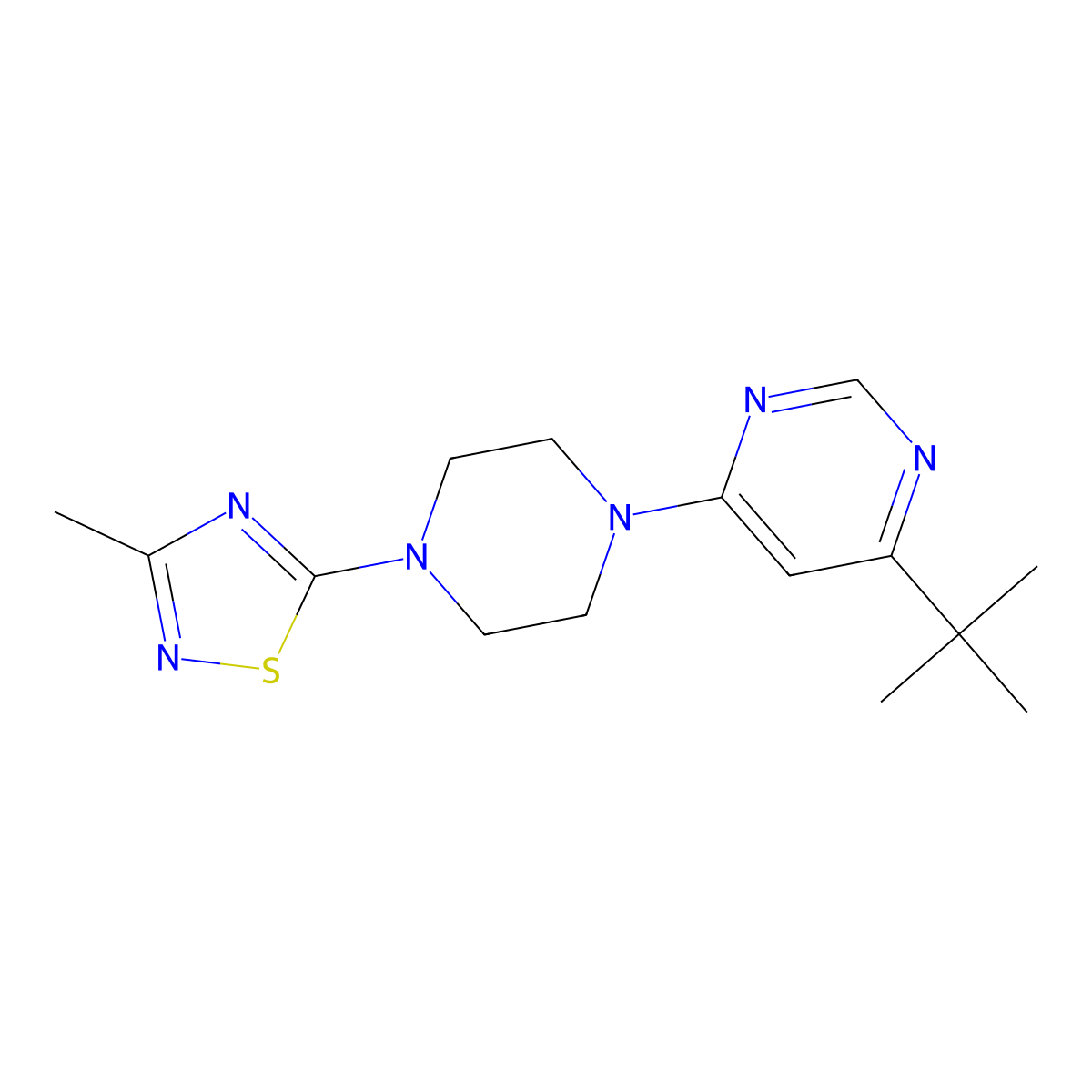 4-Tert-butyl-6-[4-(3-methyl-1,2,4-thiadiazol-5-yl)piperazin-1-yl]pyrimidine molecular structure, CAS 2380167-77-9