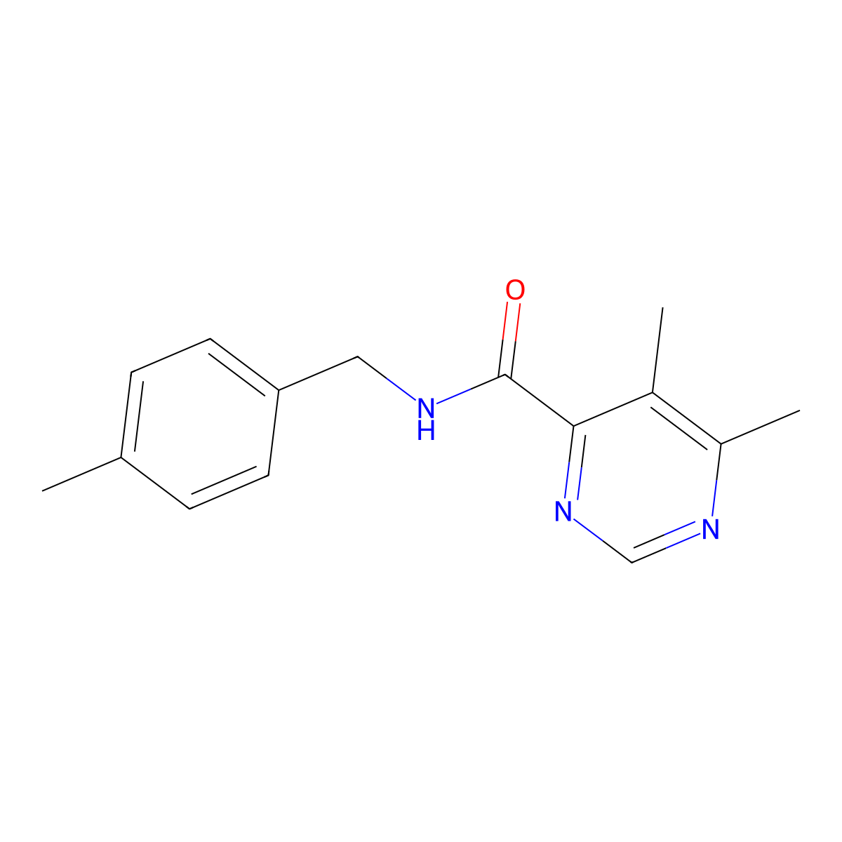 5,6-Dimethyl-N-[(4-methylphenyl)methyl]pyrimidine-4-carboxamide molecular structure, CAS 2380167-78-0