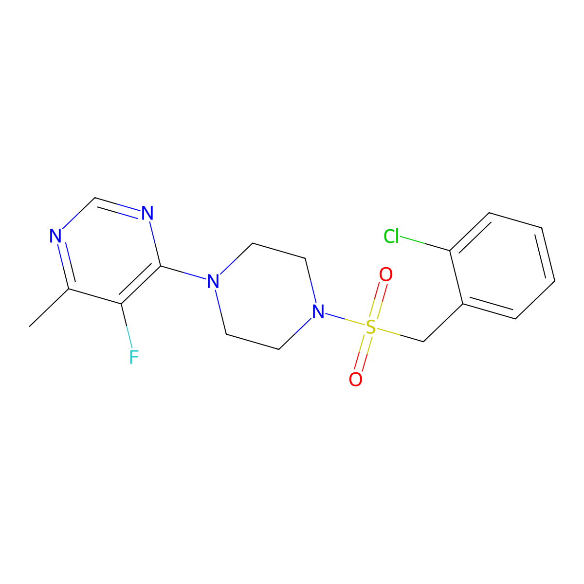 4-{4-[(2-Chlorophenyl)methanesulfonyl]piperazin-1-yl}-5-fluoro-6-methylpyrimidine molecular structure, CAS 2380167-83-7