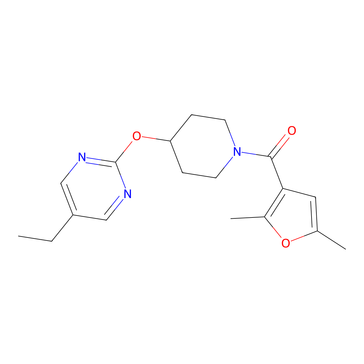 2-{[1-(2,5-Dimethylfuran-3-carbonyl)piperidin-4-yl]oxy}-5-ethylpyrimidine molecular structure, CAS 2380167-85-9