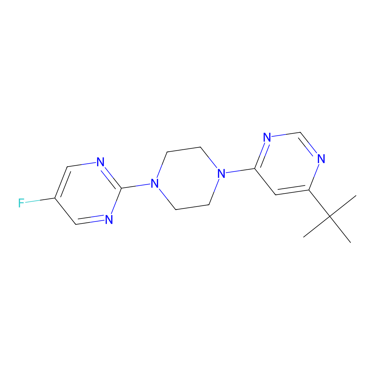 4-Tert-butyl-6-[4-(5-fluoropyrimidin-2-yl)piperazin-1-yl]pyrimidine molecular structure, CAS 2380167-98-4