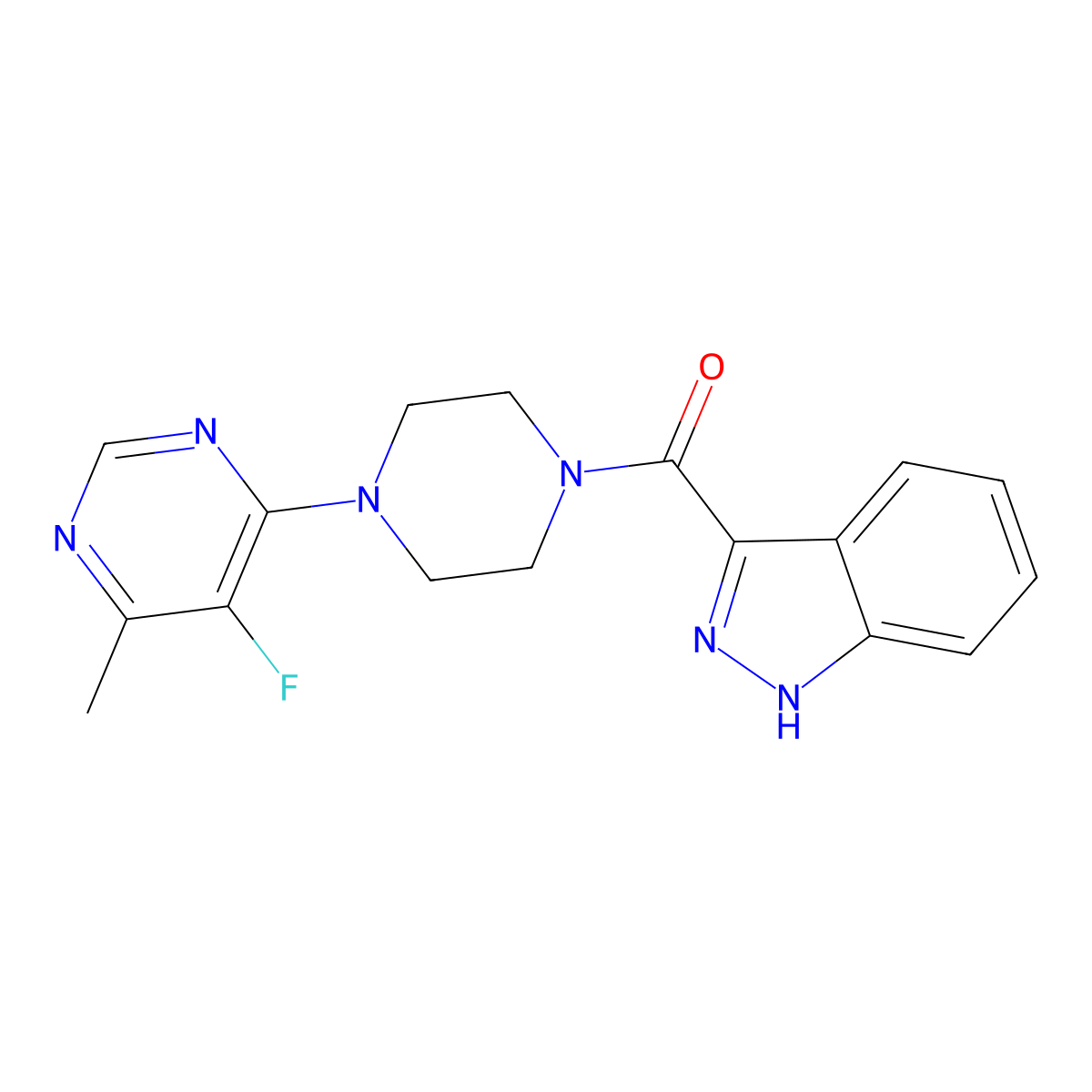 3-[4-(5-fluoro-6-methylpyrimidin-4-yl)piperazine-1-carbonyl]-1H-indazole molecular structure, CAS 2380167-99-5