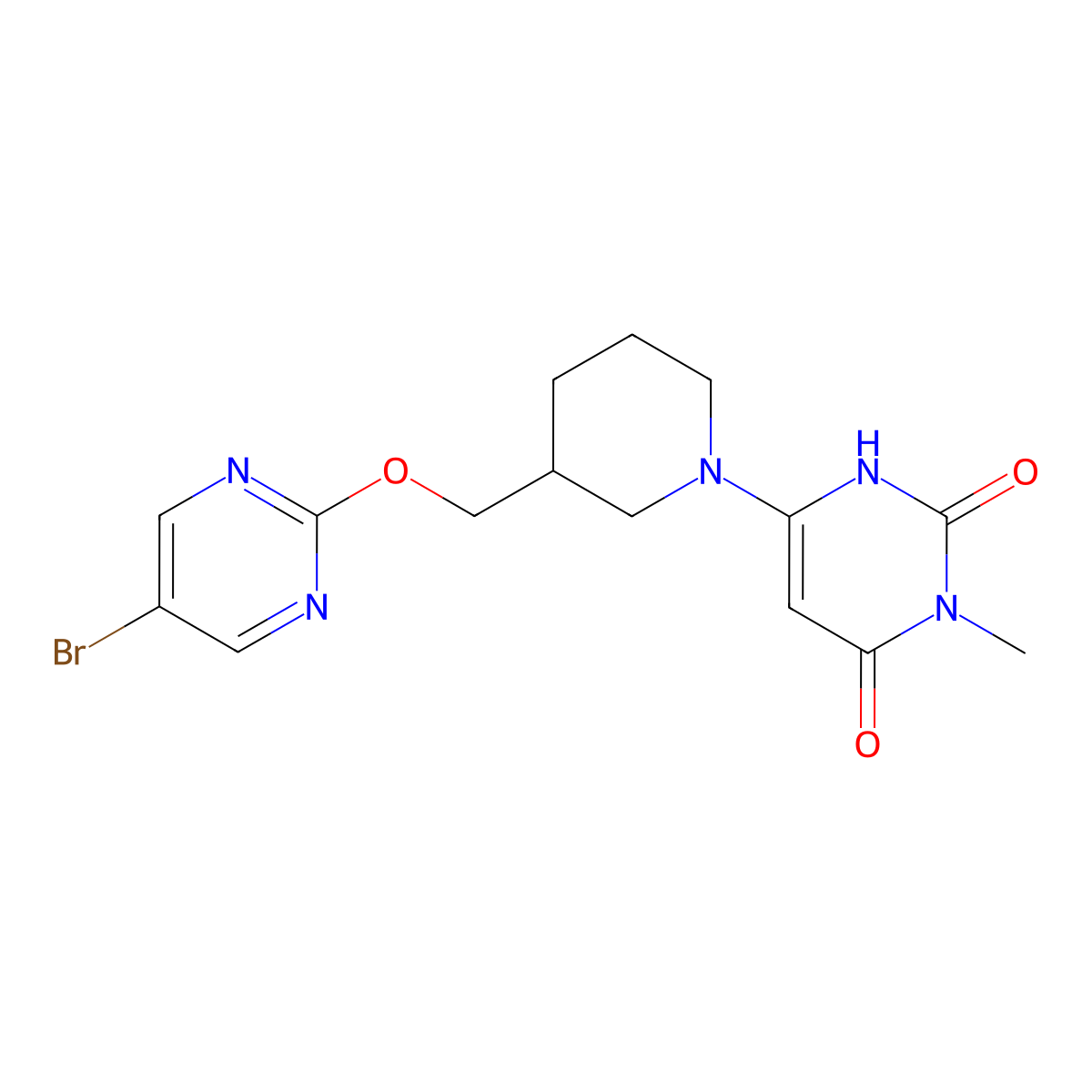 6-[3-[(5-Bromopyrimidin-2-yl)oxymethyl]piperidin-1-yl]-3-methyl-1H-pyrimidine-2,4-dione molecular structure, CAS 2380168-00-1