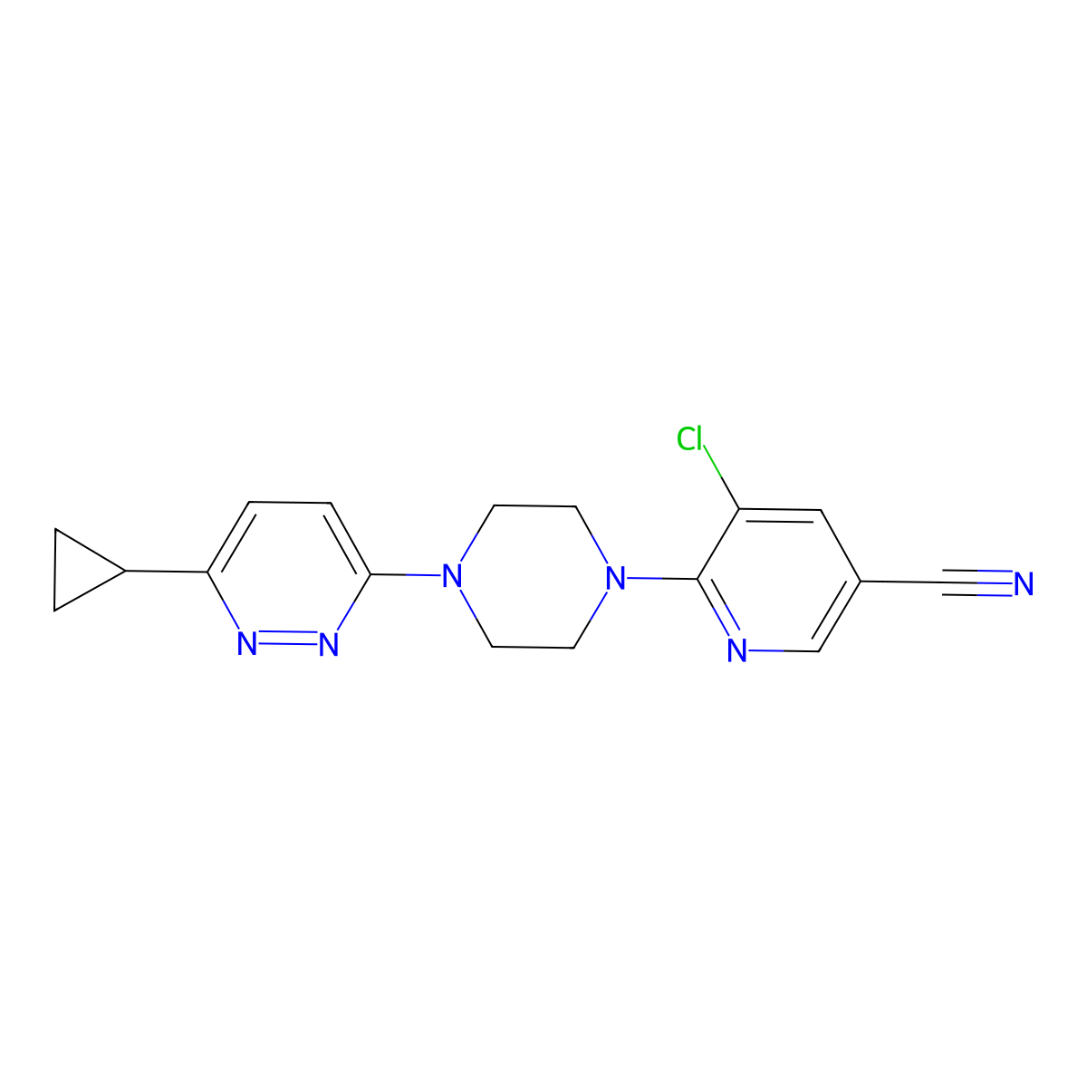 5-Chloro-6-[4-(6-cyclopropylpyridazin-3-yl)piperazin-1-yl]pyridine-3-carbonitrile molecular structure, CAS 2380168-03-4